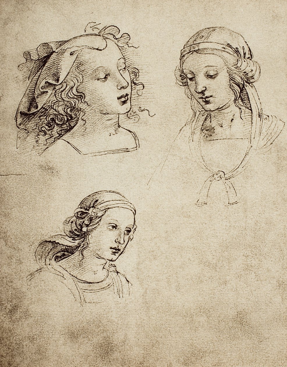 Studie för tre feminina huvuden; teckning av Raphael. Gallerie dell Accademia di Venezia av Raffaello Sanzio Raphael