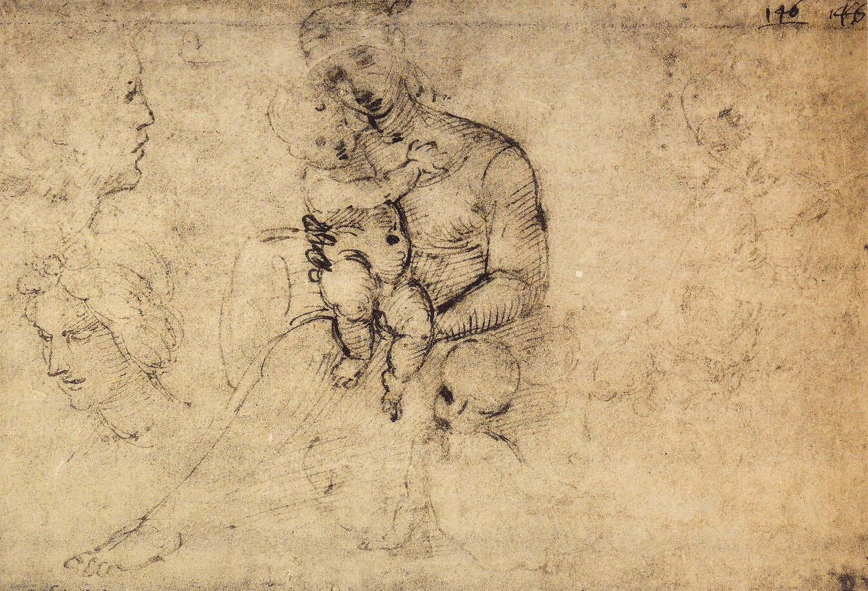 Studie av Madonna och barn; teckning av Raphael. Louvren, Paris av Raffaello Sanzio Raphael