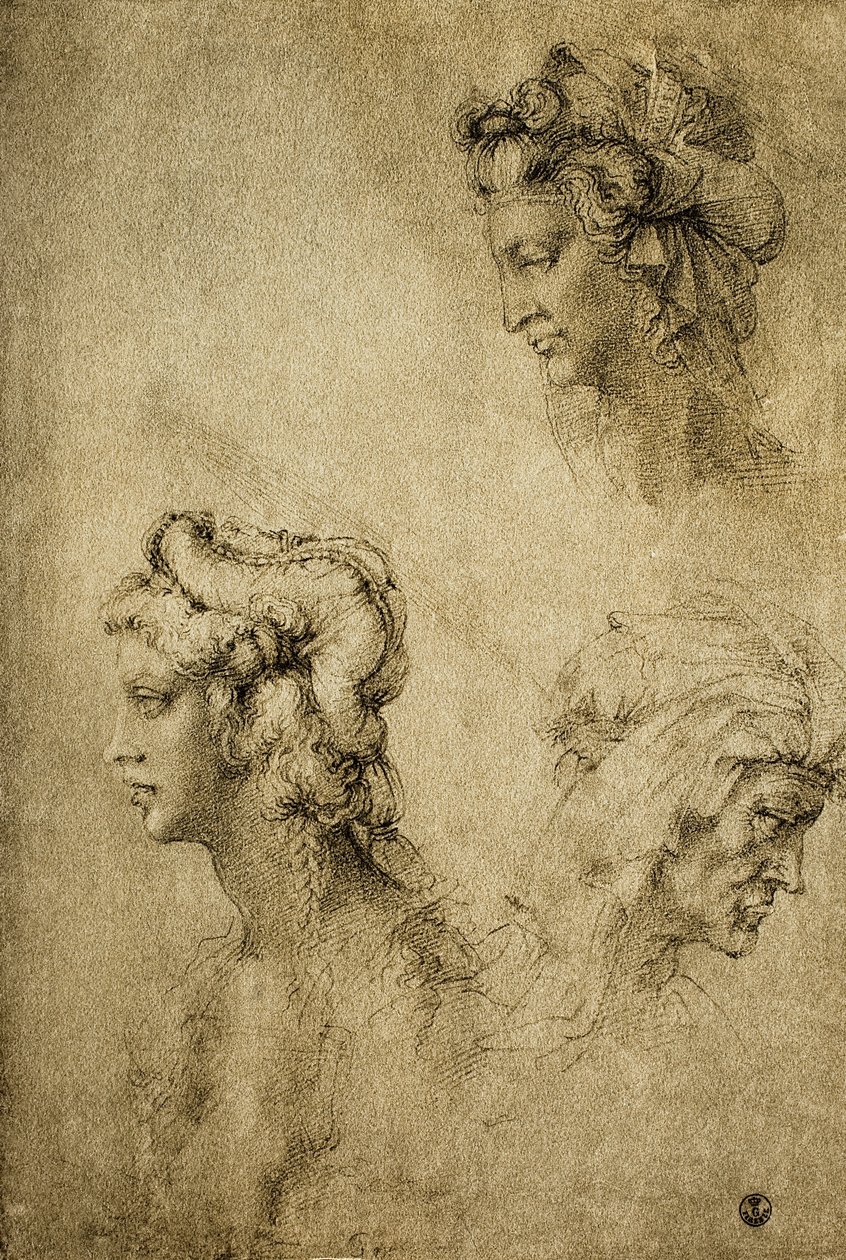 Studie av kvinnliga huvuden, teckning av Raphael; Cabinet of Drawings and Prints, Uffizi Gallery, Florens av Raffaello Sanzio Raphael