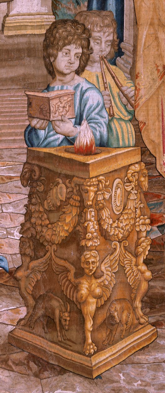 flamländsk gobeläng. Serien Apostlagärningarna. Saint Paul och Saint Barnabas i Lystra (San Pablo y San Bernabé en Lystra). 8:e duken i serien, den delades i två för att anpassa den till rummet. Modell tecknad av Rafael Sanzio. 1519. Tillverkning Jan Raes av Raphael
