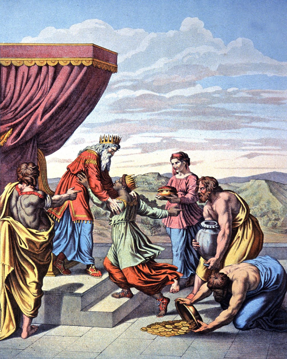 Möte mellan drottningen av Saba och kungen av Salomo, ca 1850 (litho) av Raphael (1483 1520) (after)