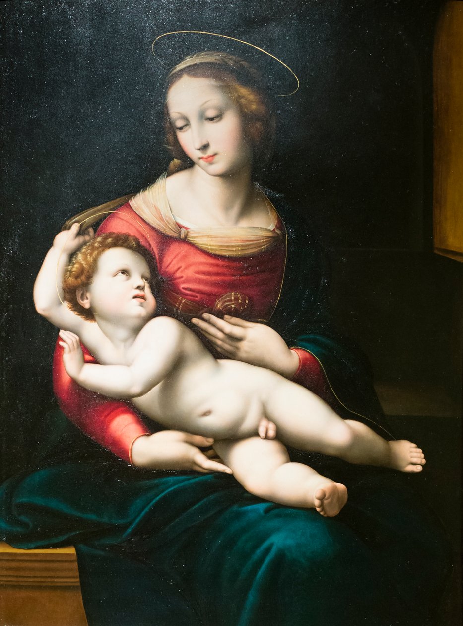 Jungfru med barn, efter Raphael (olja på panel) av Raphael (1483 1520) (after)