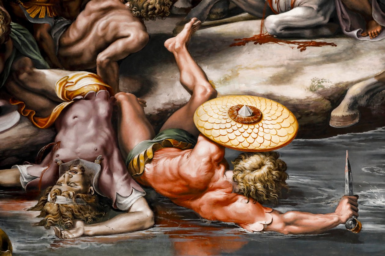 Slaget vid Milvian bridge, detalj. 1517-1524 (fresk) av Raphael