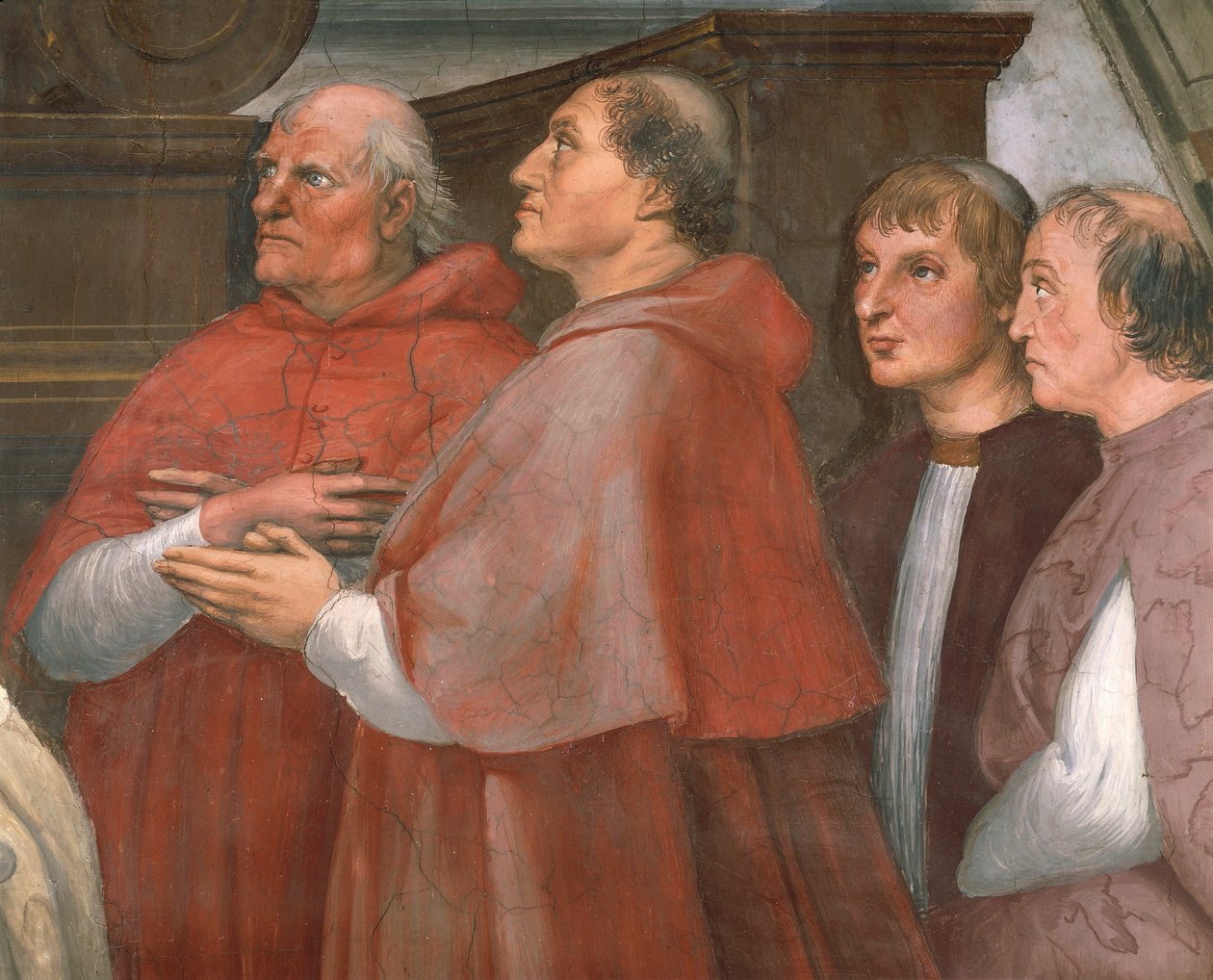 Kardinal Raffaele Riario med åskådare, detalj av mässan i Bolsena av Raphael (1483 1520)
