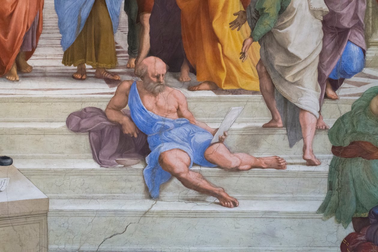 Diogenes från Sinope: detalj från Atens skola i Stanza della Segnatura av Raphael (1483 1520)