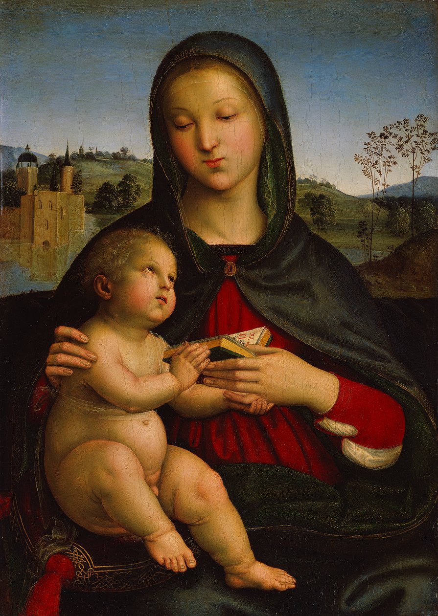 Madonna med barn och bok, ca 1502-03 (olja på pannå) av Raphael (1483 1520)