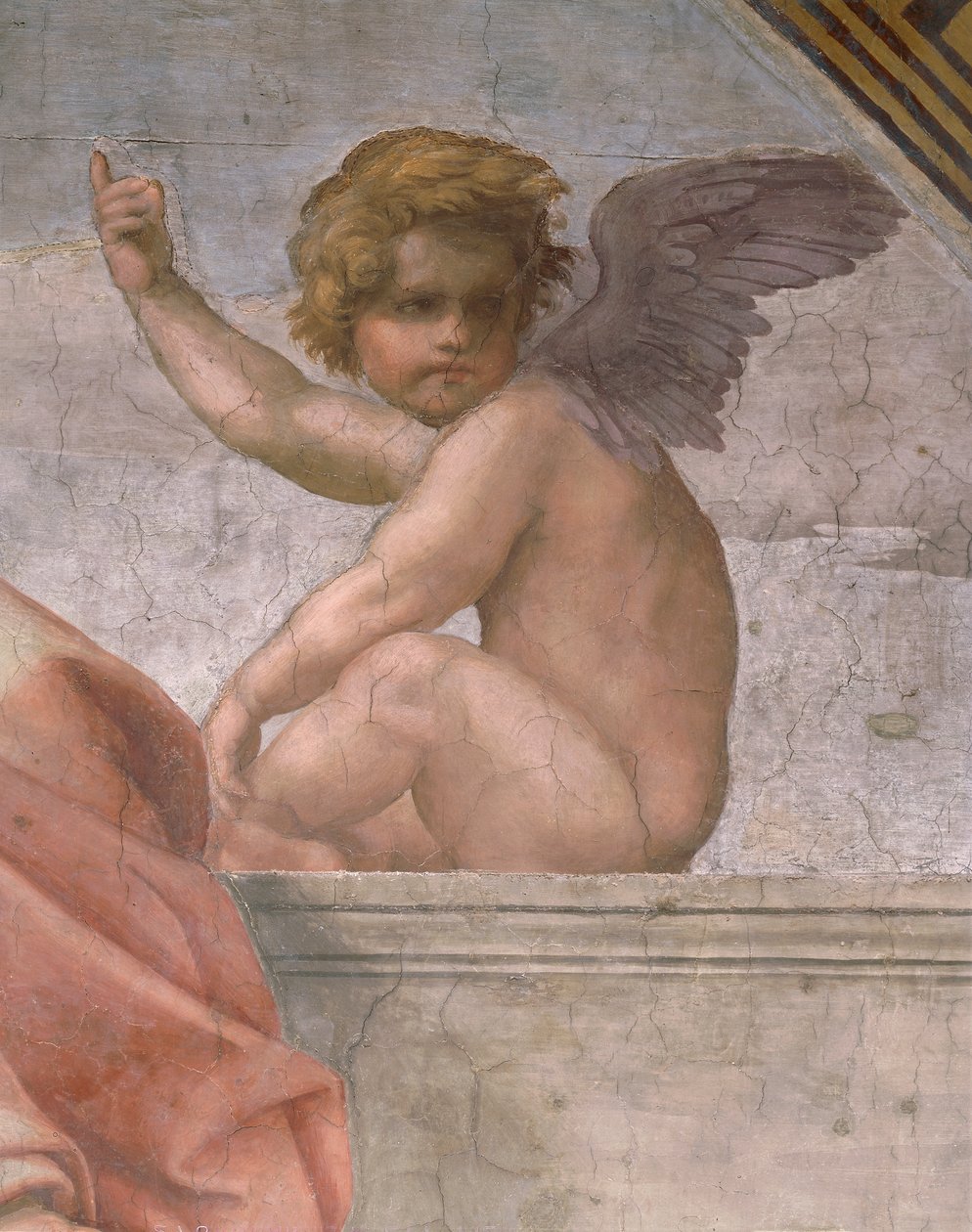 Putto porträtterar Tro, detalj av kardinal och teologiska dygder och lagen av Raphael (1483 1520)