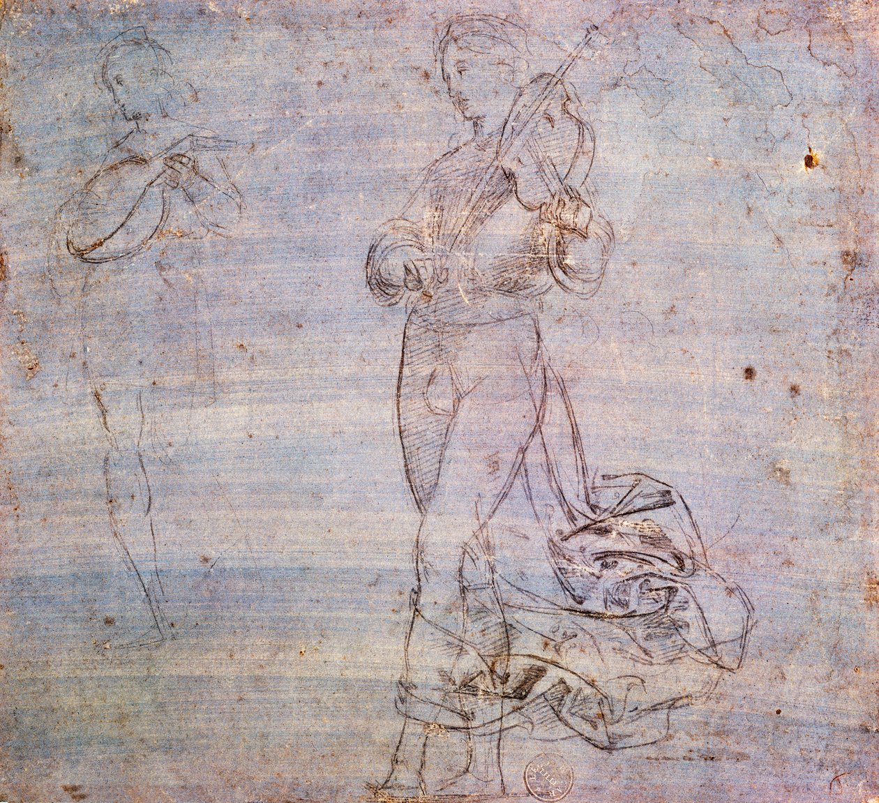 Studera för figur med musikinstrument av Raphael