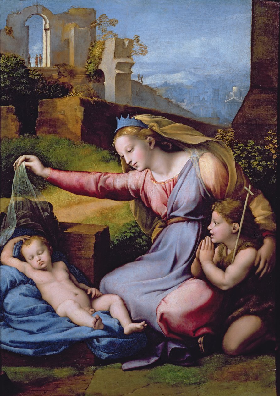 The Madonna of the Blue Diadem eller The Madonna of the Veil (olja på panel) av Raphael