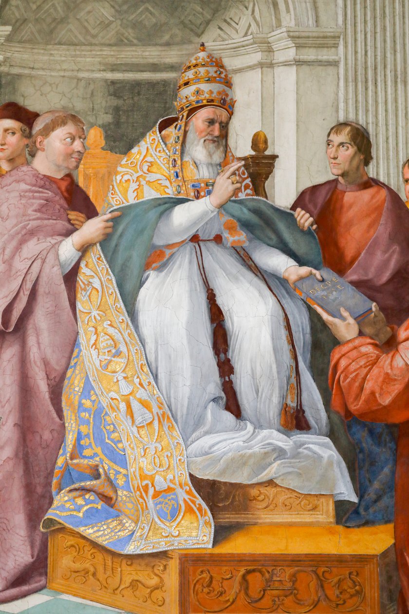 Teologiska dygder, med Gregorius IX avbildad som Julius II av Raphael