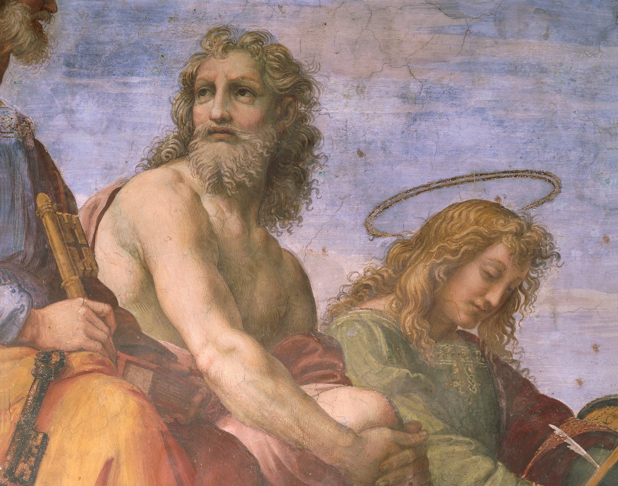 Adam och Johannes evangelisten, detalj av disputationen av det heliga sakramentet av Raphael (1483 1520)