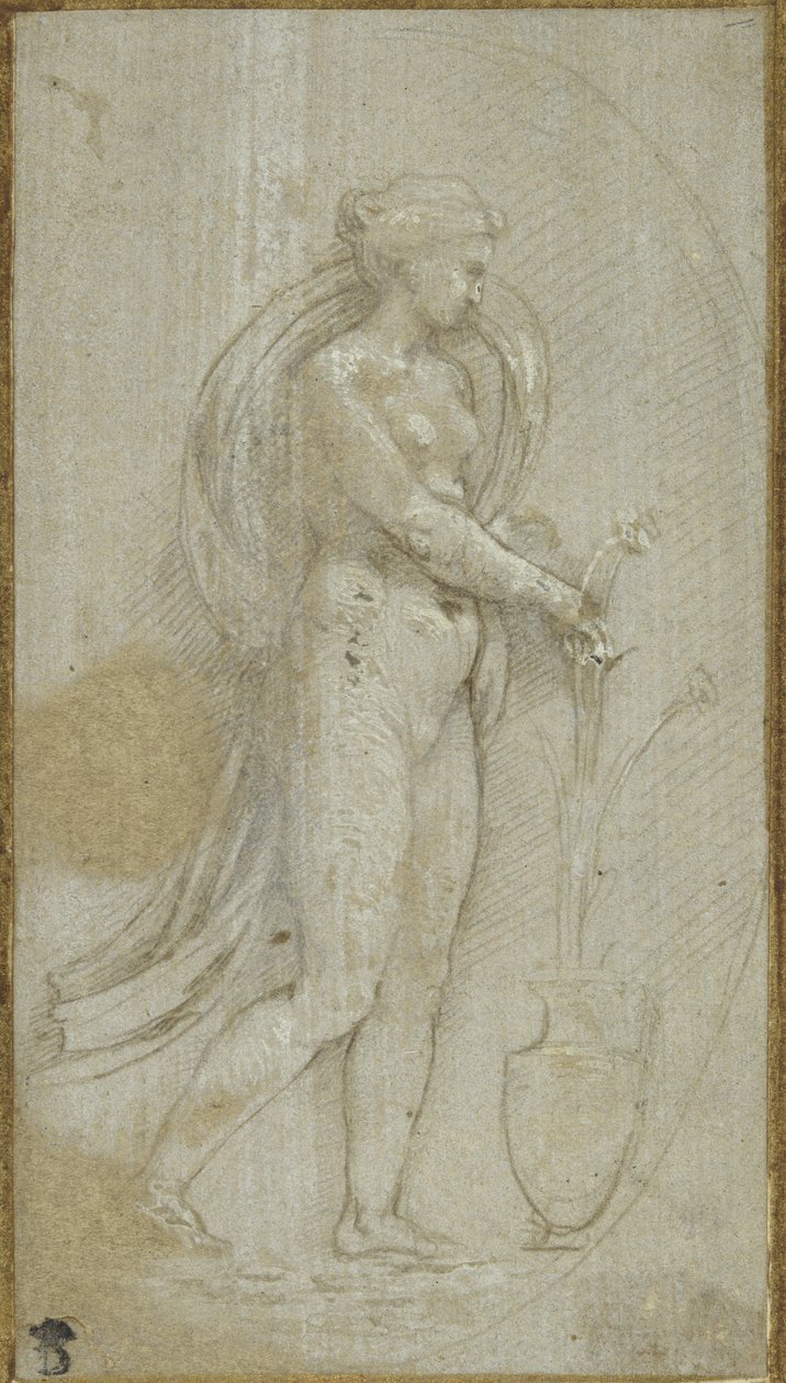 Allegory of Grammatica (metalpoint på grå preparerad yta, förhöjd med vit kroppsfärg) av Raphael