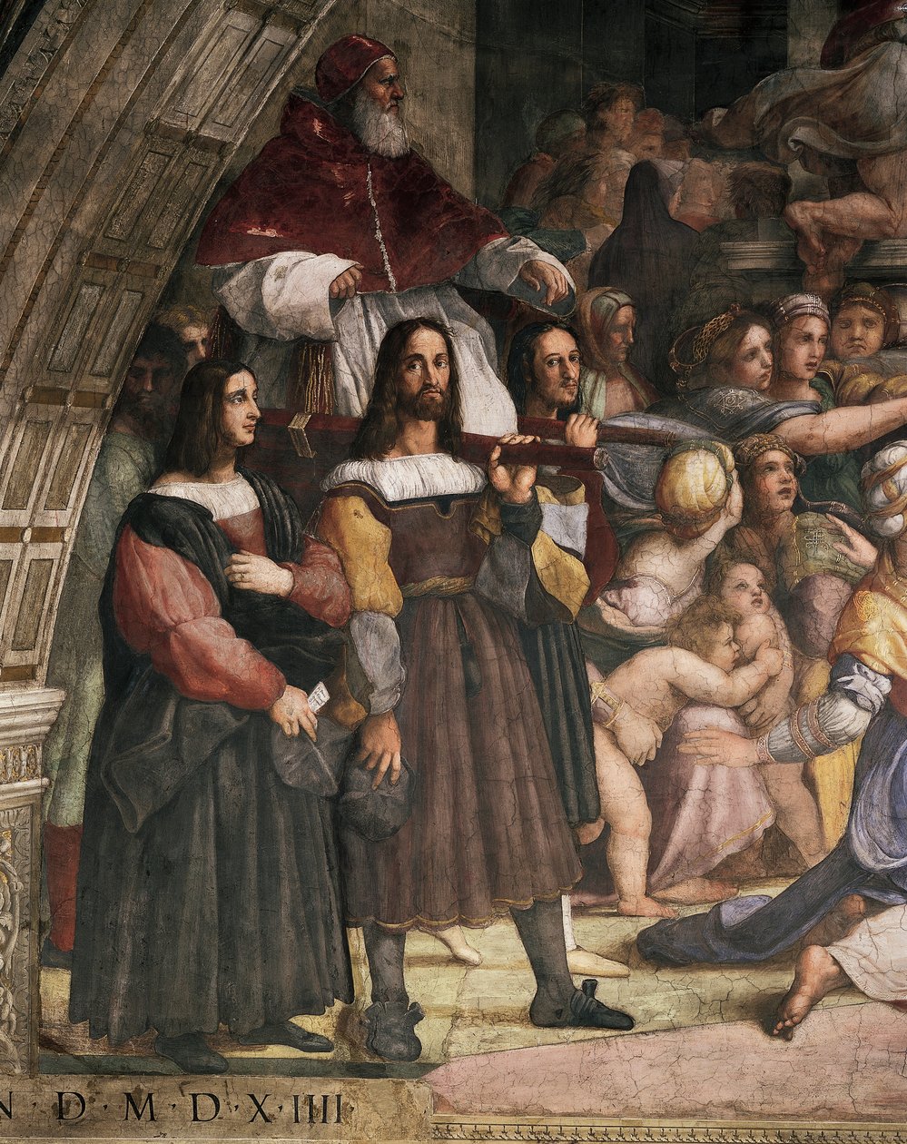 Stolsbärare som bär påven Julius II, detalj av utvisningen av Heliodorus från templet av Raphael (1483 1520)