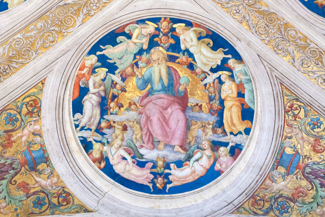 Skaparen tronar bland änglar och keruber av Raphael (1483 1520)
