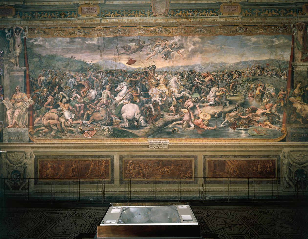 Fresk av Raffaello Sanzio (1483-1520) och anhängare (1517-1524), föreställande slaget vid Ponte Milvio, Sala di Costantino, Vatikanens rum, Vatikanpalatset, Vatikanstaten. av Raphael