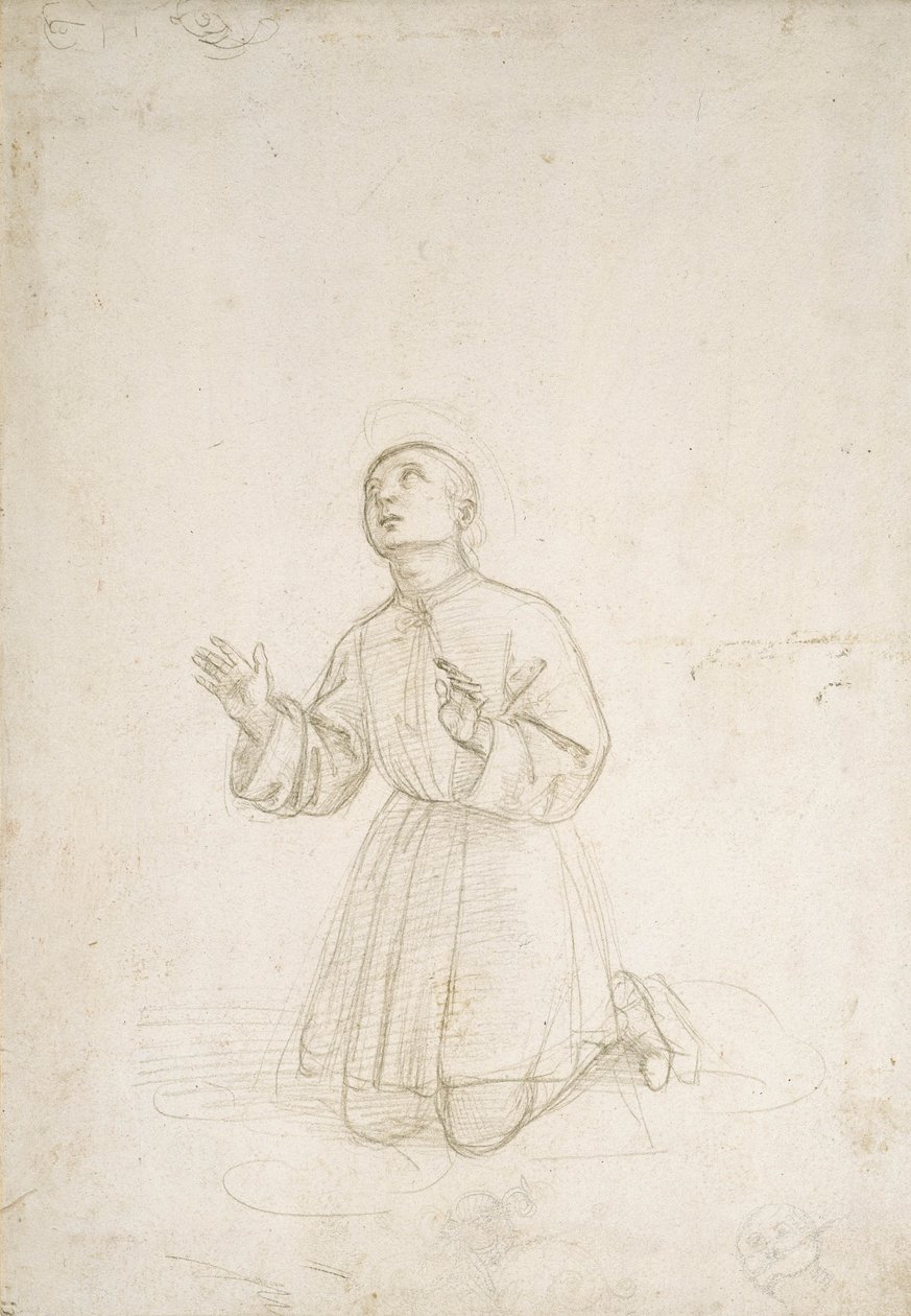 Knästående figur av en ungdom, ca 1503 (silverpoint på ett vitt preparat) av Raphael