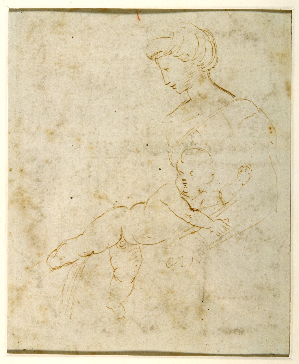 Madonna och barn, efter Michelangelo (penna och bläck på papper) av Raphael