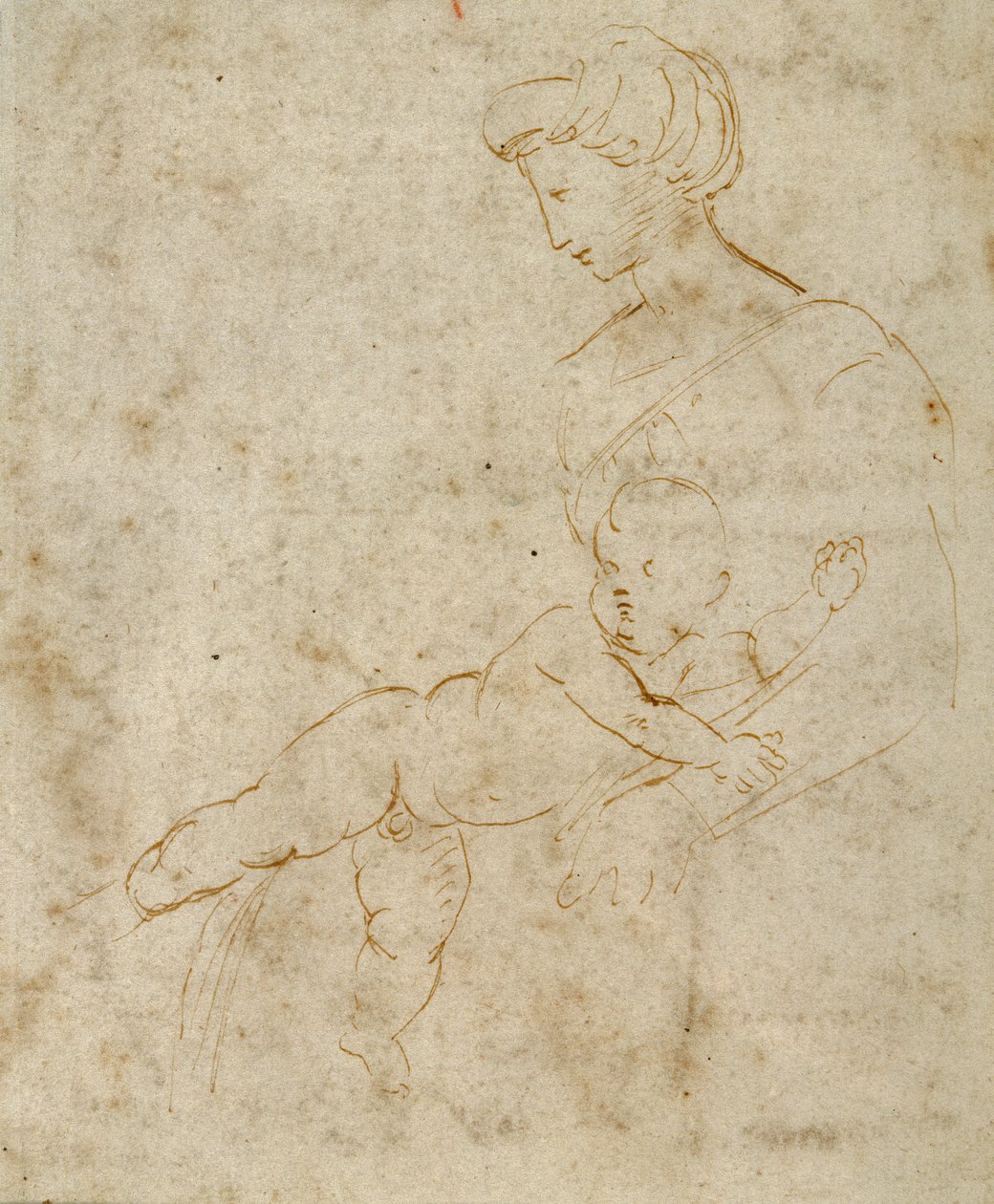 Madonna och barn, ca 1505 (penna & brunt bläck på papper) av Raphael