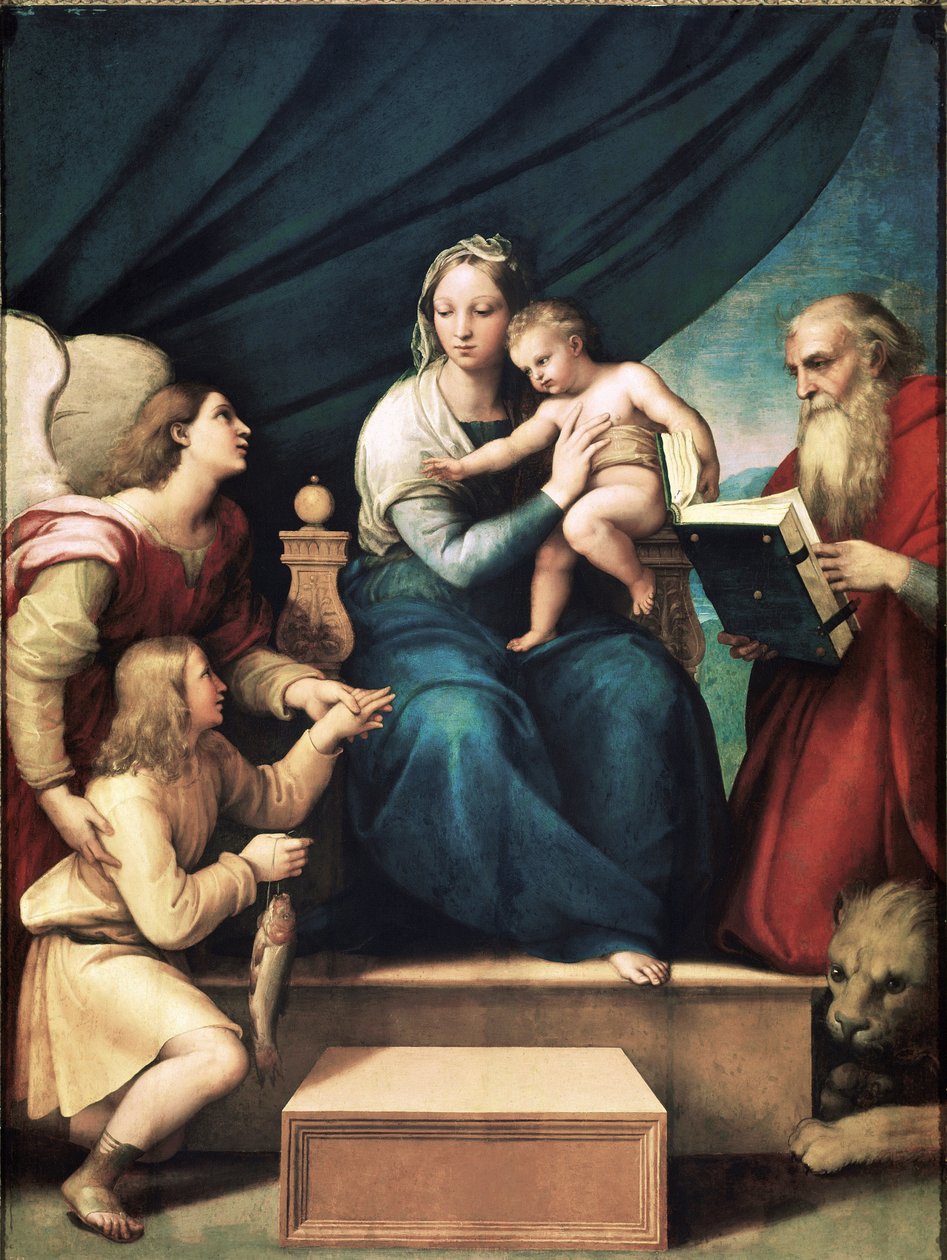 Madonna of the Fish (olja ombord, ca 1513) av Raphael