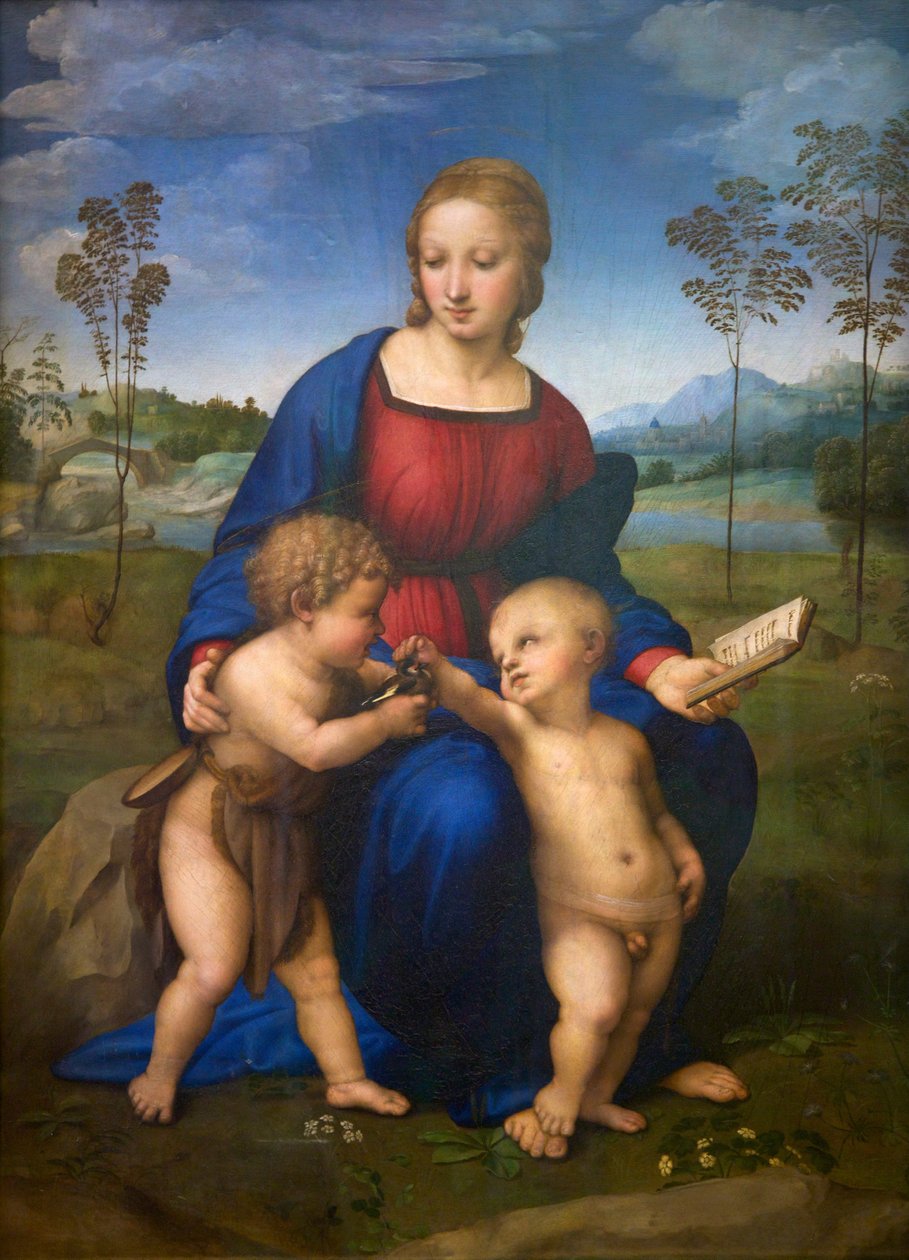 Madonna med guldfink (Madonna del Cardellino) ca 1505-06 (olja på duk) (efter restaurering) av Raphael (1483 1520)
