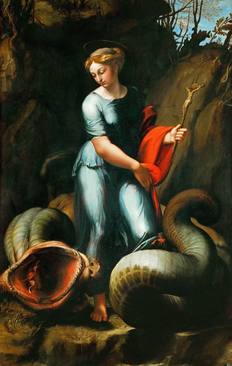 Margareta av Antiochia av Pisidia (eller Saint Marine, Marina) (död omkring 305) - Saint Margaret - Rafael (Raffaello Sanzio da Urbino) (1483-1520). Olja på trä, ca 1518. Storlek: 191,3x123 cm. Konsthistoriska museet, Wien av Raphael