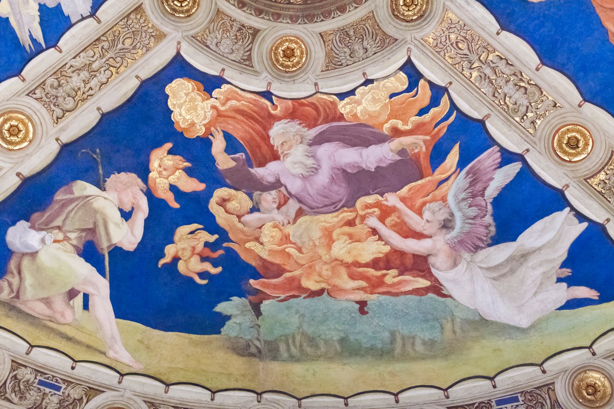 Moses framför den brinnande busken, taket i strofen di Eliodoro, Heliodorus rum av Raphael (1483 1520)