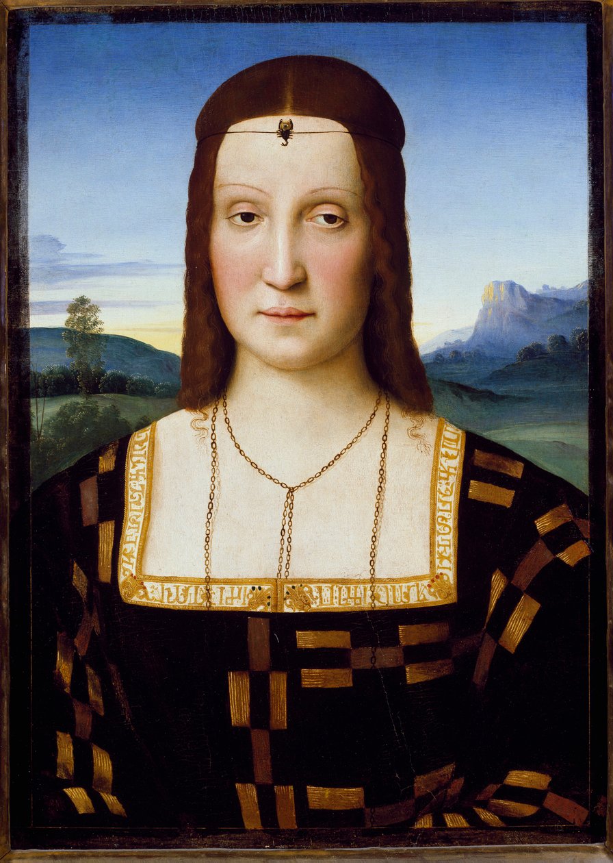 Porträtt av Elisabetta Gonzaga, ca 1504-1505 (olja på trä) av Raphael
