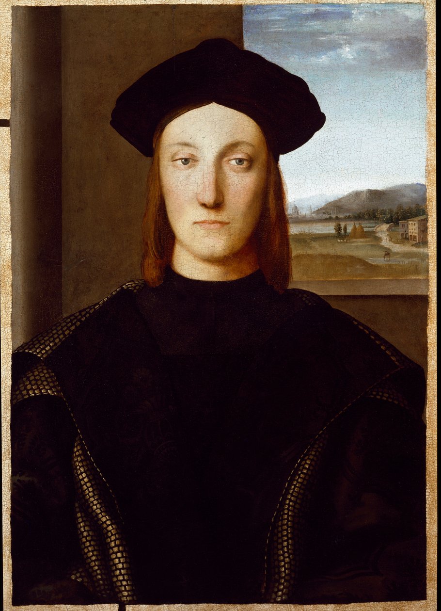 Porträtt av Guidobaldo da Montefeltro, hertig av Urbino (olja på duk) av Raphael