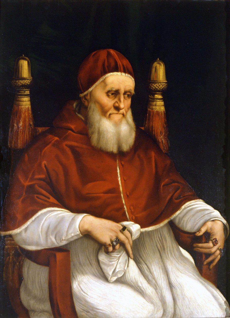 Porträtt av påven Julius II (1503-1513). Målning av Raphael (Raffaello Sanzio). Florens, Uffizimuseet. av Raphael