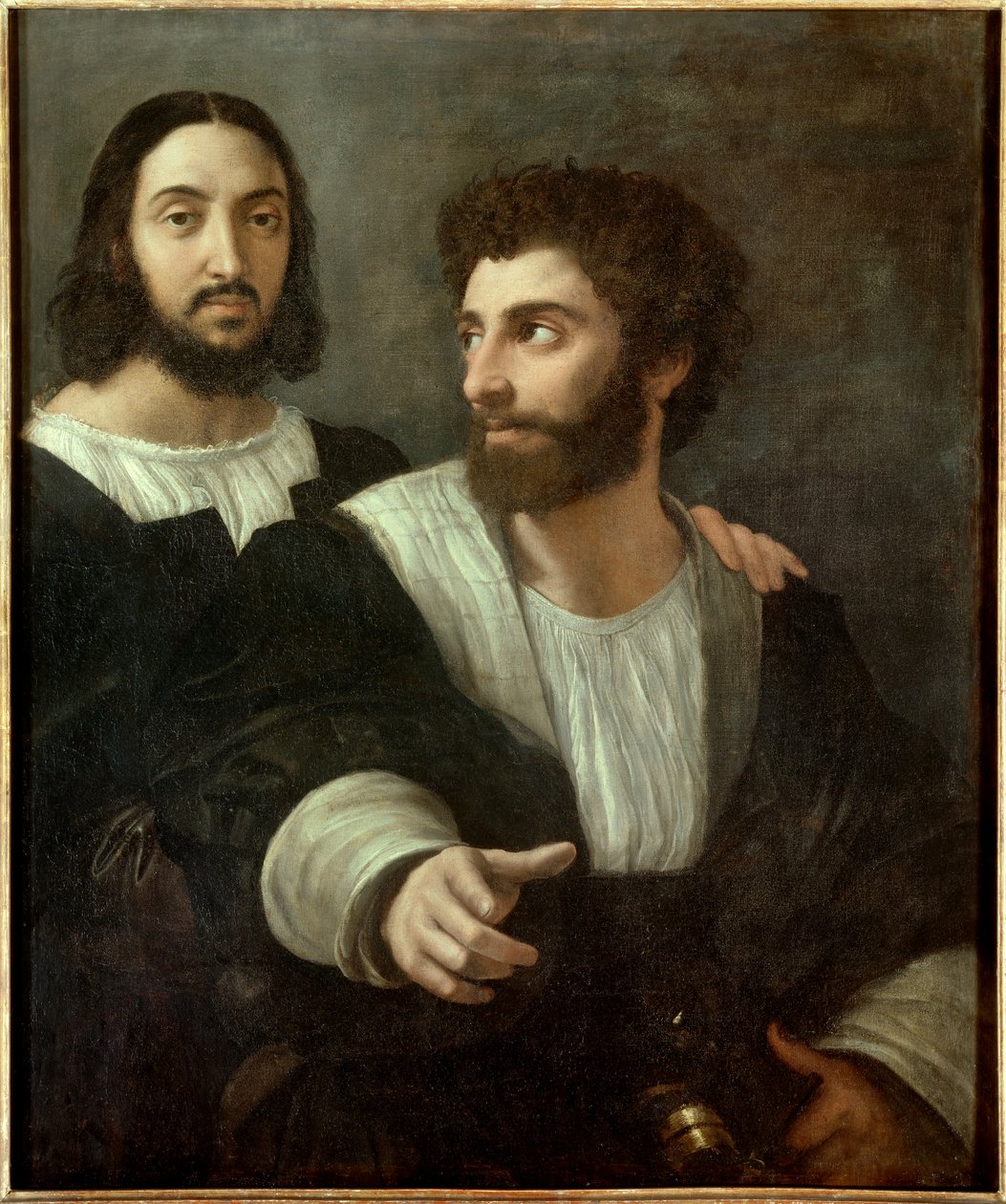 Porträtt av konstnären med en vän. Raffaello Sanzio dit Raphael (1483-1520) av Raphael