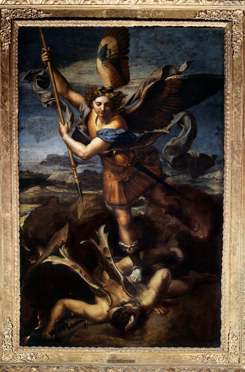 Saint Michael besegrar draken eller den stora Saint Michael Målning av Raffaello Sanzio dit Raphael (1483-1520) 1518. Sön 2,68x1,6 m Paris musee du Louvre av Raphael