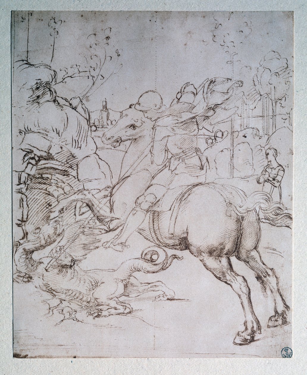 St George och draken - teckning, c.1505 av Raphael