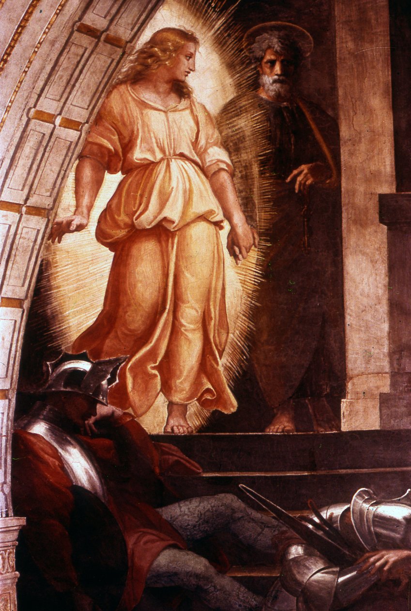 The Liberation of Saint Peter (detalj) från en freskmålning av den italienska högrenässanskonstnären Raphael av Raphael (1483 1520)