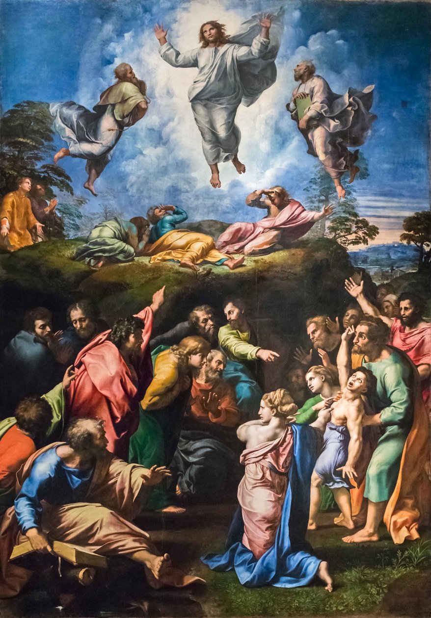 Transfigurationen (olja på panelen) av Raphael (1483 1520)