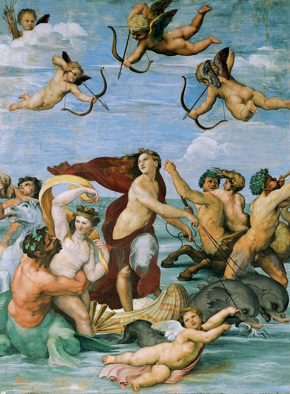 Triumph of Galatea av Raphael (1483-1520), fresk, 295x225 cm, Villa Farnesina, Hall of Galatea, Rom, ca 1511 av Raphael