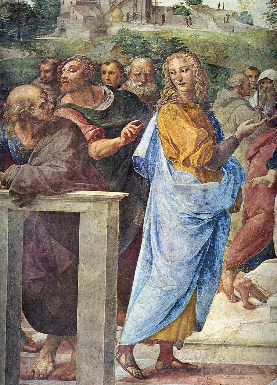 Tvist. Detalj: Arkitekt Bramante och Francesco Maria Della Rovere höger, 1509 av Raffaello Sanzio Raphael