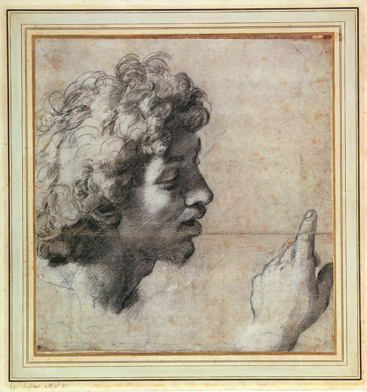 Studier av en mans huvud och hand av Raphael