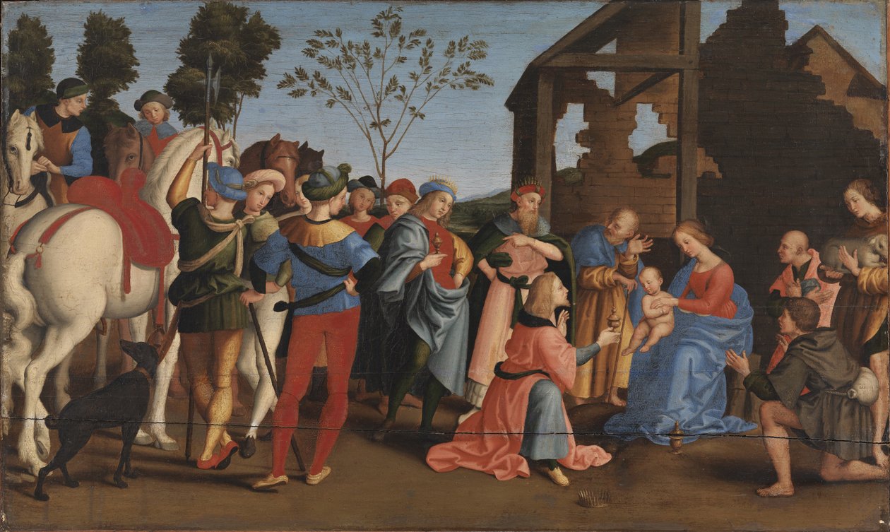 Tillbedjan av kungarna. av Raphael