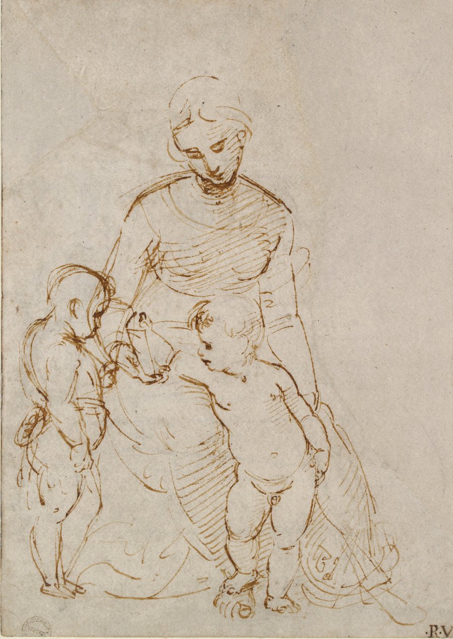 Jungfrun och barnet med Johannes, tidigt 1500-tal av Raphael
