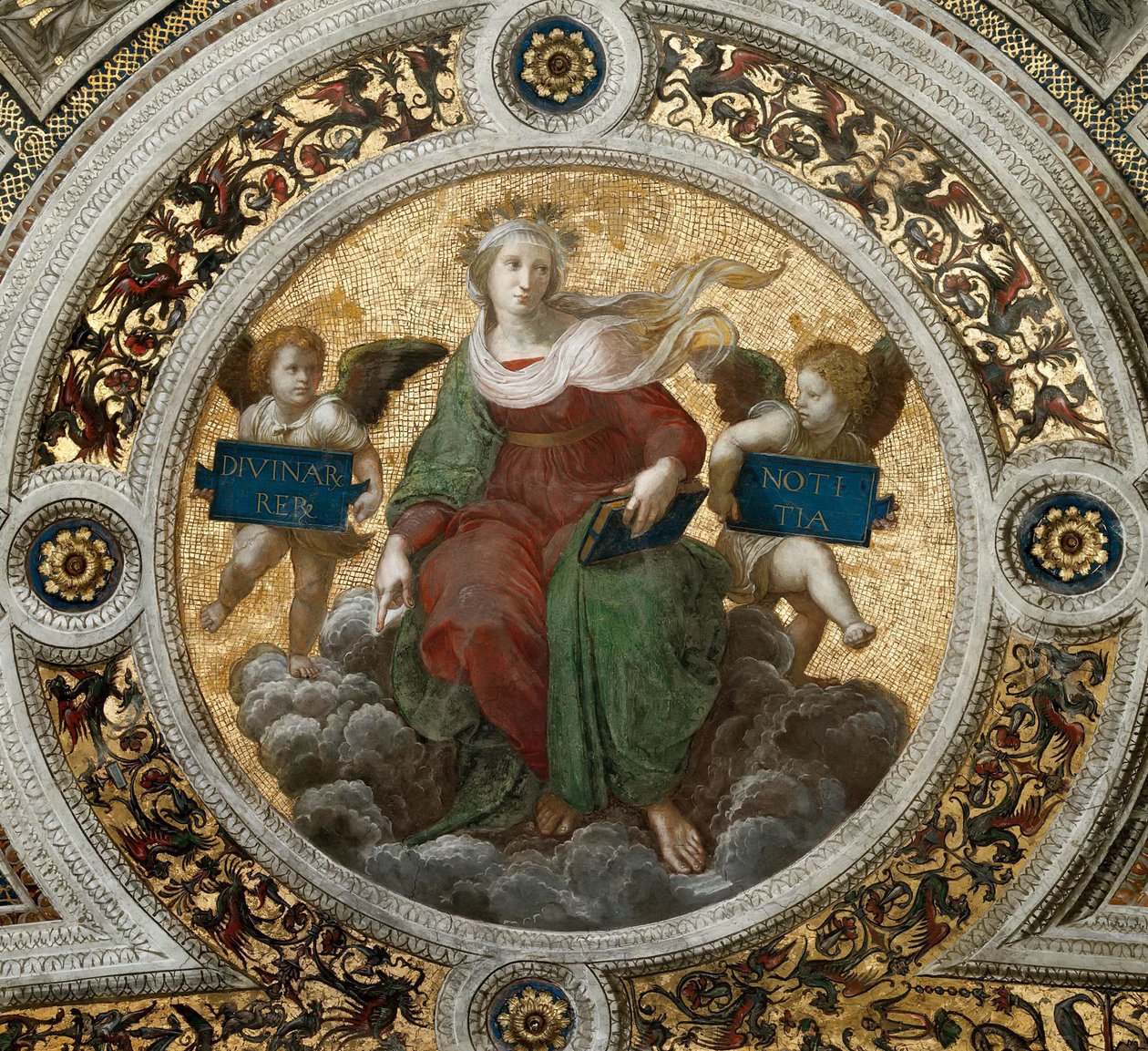 Teologi. Takfresco i Stanza della Segnatura, ca 1510-1511. av Raphael