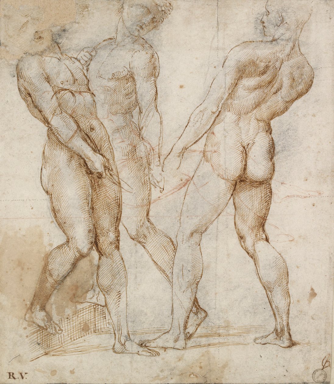 Tre nakna bärare Study for the Entombment, tidigt 1500-tal av Raphael