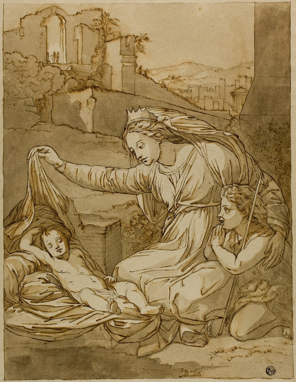 Jungfru och sovande Kristusbarn med spädbarnet Johannes Döparen av Raphael