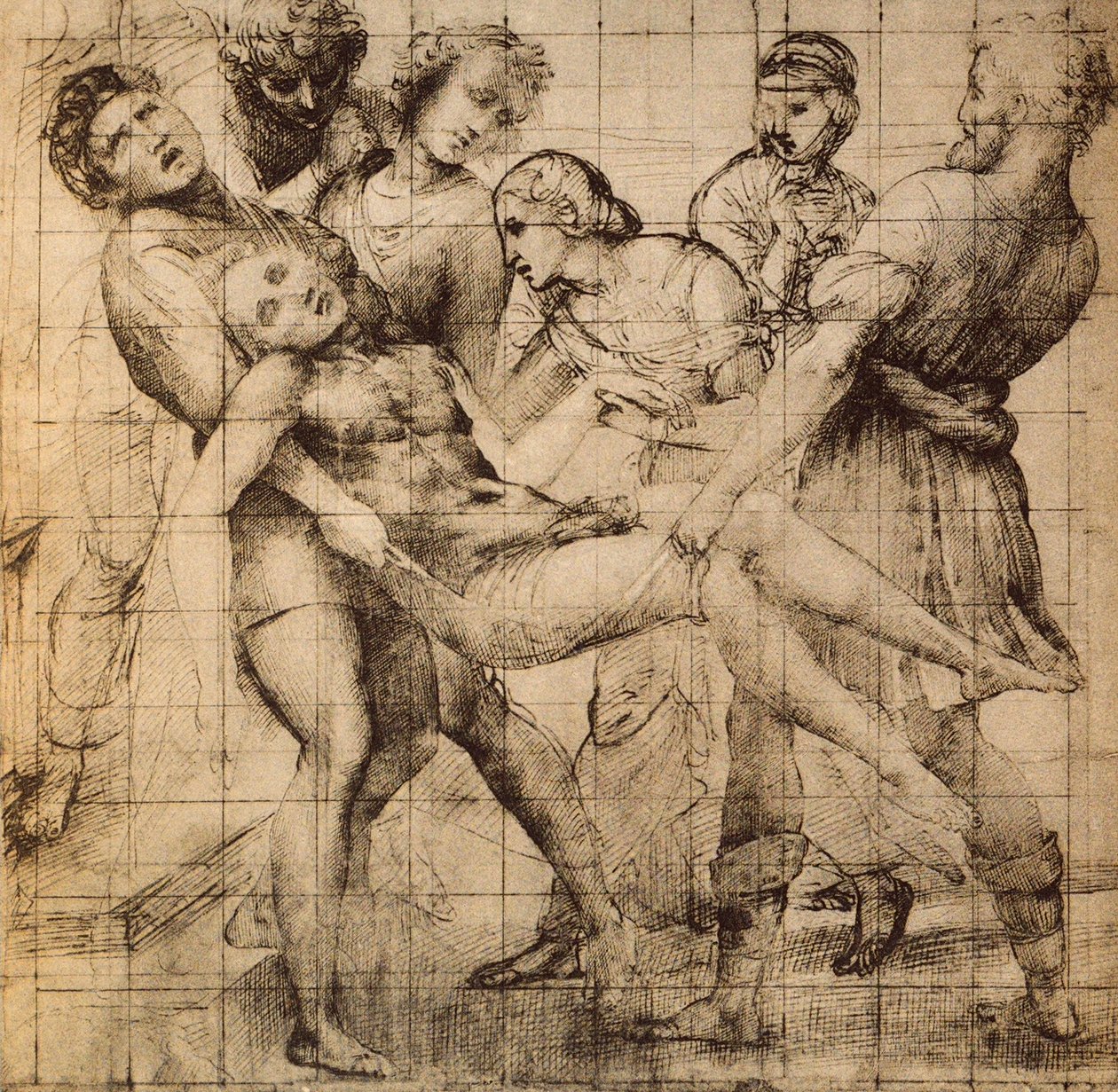 Förberedande ritning för transporten av döda Kristus även känd som pala Baglioni; Rafaels verk. Skåp med ritningar och tryck, Uffizi, Florens av Raffaello Sanzio Raphael