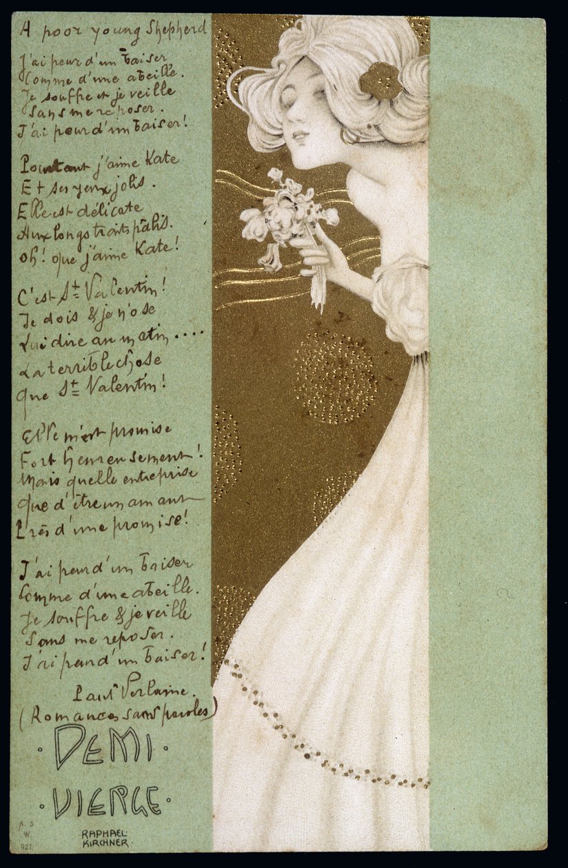 Halv jungfru och dikt av Paul Verlaine - vykort, av Raphael Kirchner (1876-1917), början av XX-talet av Raphael Kirchner