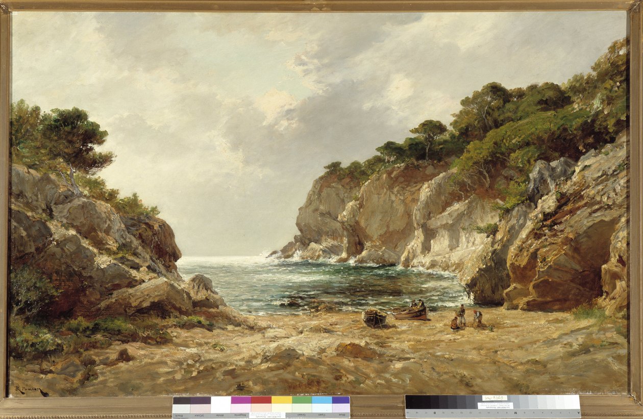 Oustau Diou-viken i Porquerolles Målning av Raphael Luc Ponson (1835-1904) Obligatoriskt omnämnande: Samlingsstiftelsens hälsningar från Provence, Marseille av Raphael Luc Ponson