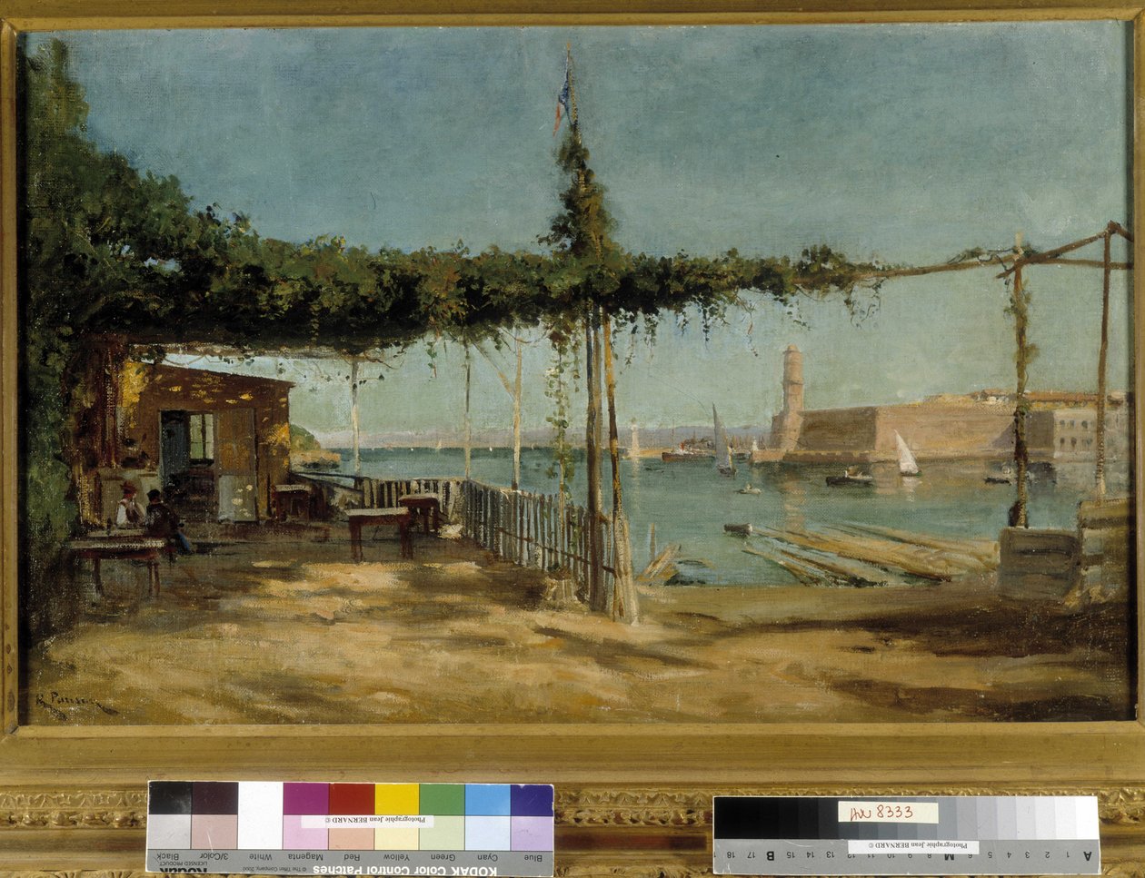 Inloppet till hamnen sett från Cove du Pharo i Marseille (olja på duk) av Raphael Luc Ponson