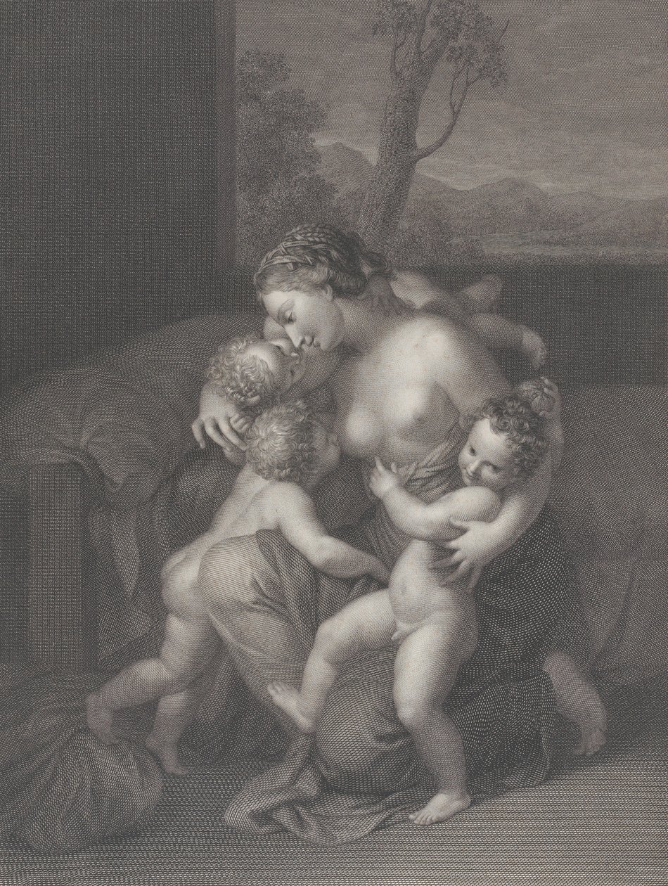 Välgörenhet med tre små barn, 1795. av Raphael Morghen