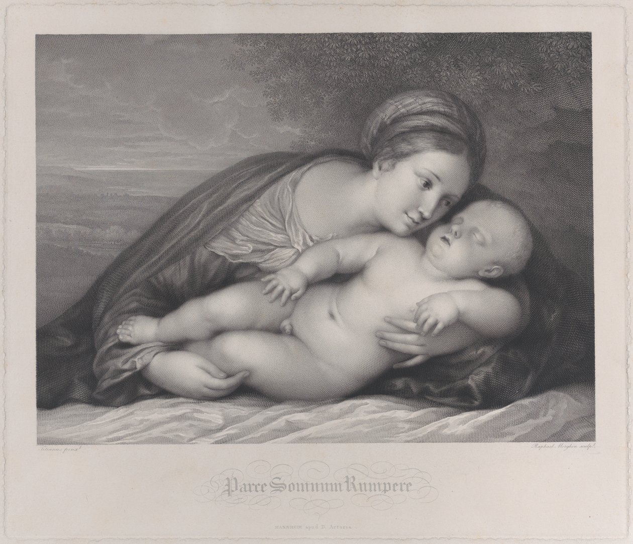 Madonnan som omfamnar det sovande Kristusbarnet, 1797. av Raphael Morghen