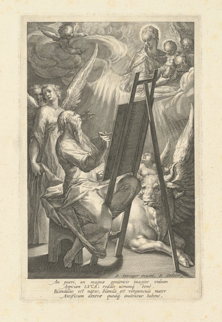 Saint Luke målar jungfrun, 1580-talet. av Raphael Sadeler