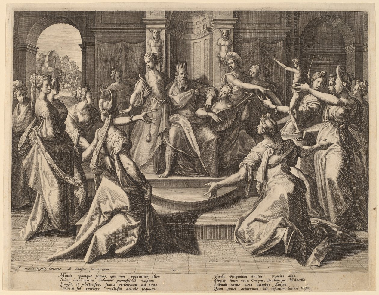 Solomon ledde till avgudadyrkan av sina hustrur, 1589. av Raphael Sadeler